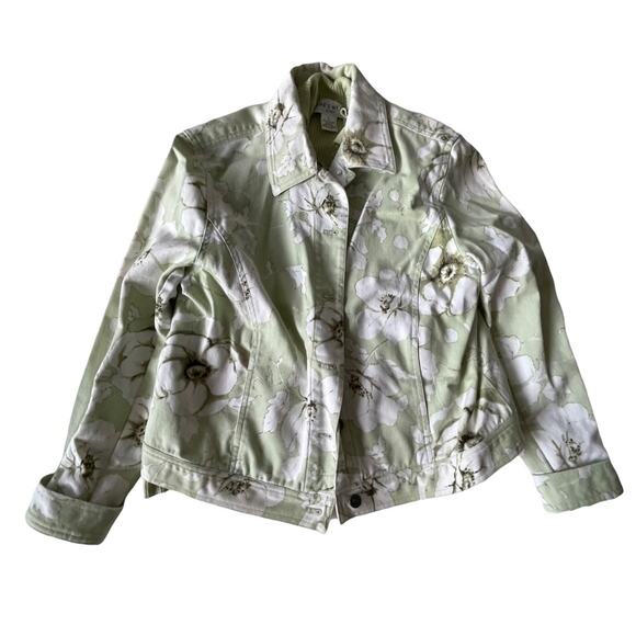 Jones Wear Sport 3 Piece Set Jacket Pants Top Floral Denim Mint Green L/14 EUC - Picture 3 of 12